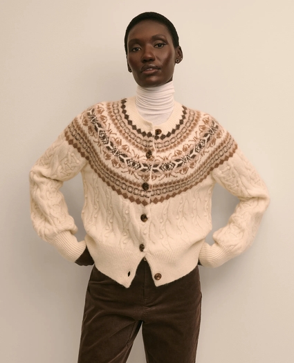 Alpaca Wool Blend Fair Isle Cardigan, image 1