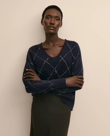 Merino Wool-Cashmere Beaded Argyle Sweater, image 1
