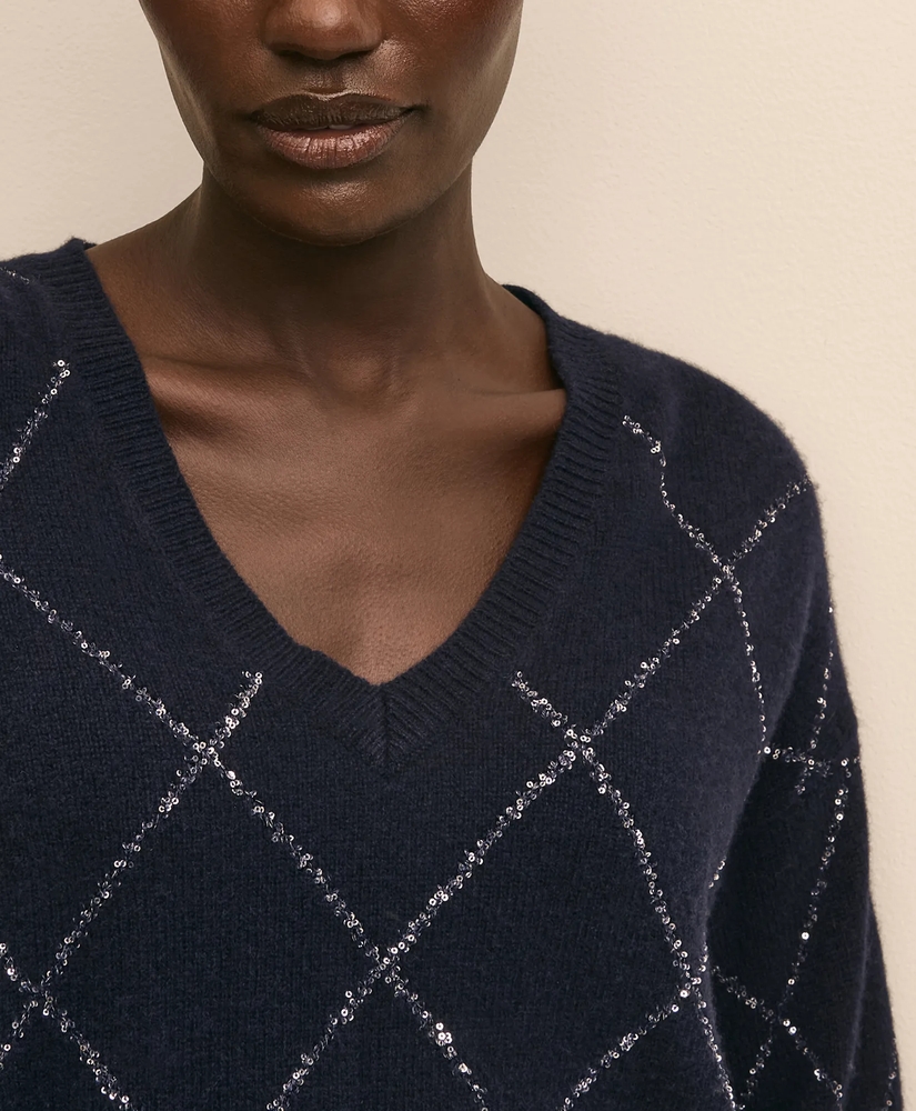 Merino Wool-Cashmere Beaded Argyle Sweater, image 3