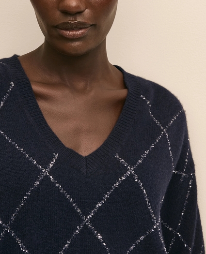 Merino Wool-Cashmere Beaded Argyle Sweater, image 3
