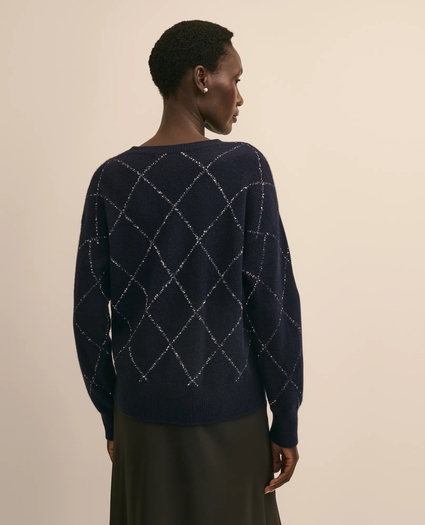 Merino Wool-Cashmere Beaded Argyle Sweater, image 4