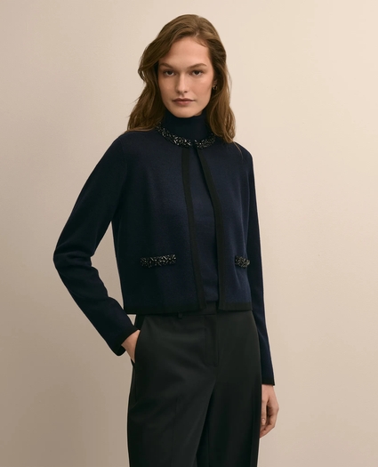 Merino Wool Beaded-Trim Cardigan, image 1