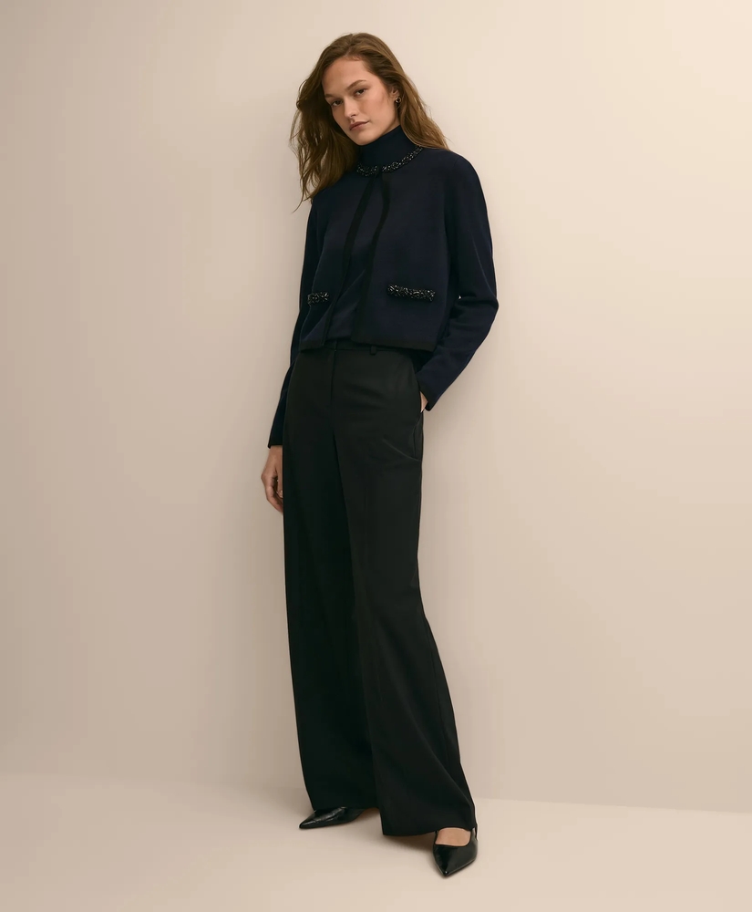 Merino Wool Beaded-Trim Cardigan, image 2