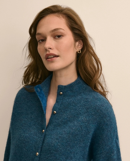 Alpaca-Wool Blend Eyelash Cardigan, image 3