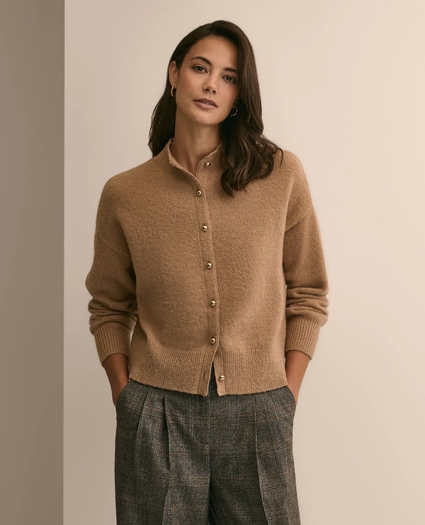 Alpaca-Wool Blend Eyelash Cardigan, image 1