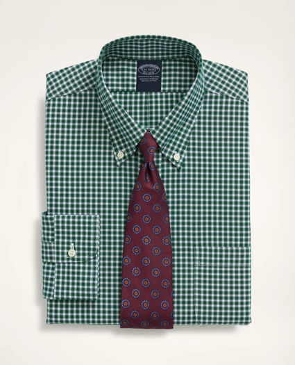 Big & Tall Stretch Dress Shirt, Non-Iron Pinpoint Oxford Button Down Collar Gingham, image 1