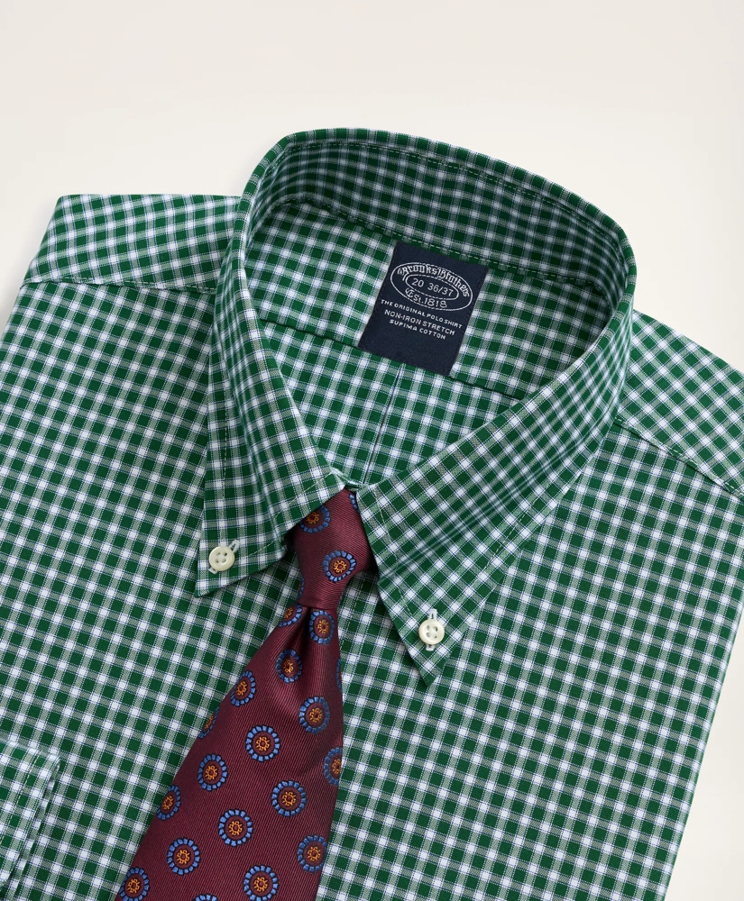 Big & Tall Stretch Dress Shirt, Non-Iron Pinpoint Oxford Button Down Collar Gingham, image 2