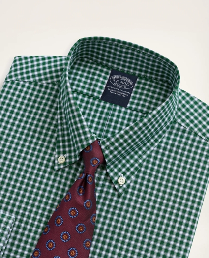 Big & Tall Stretch Dress Shirt, Non-Iron Pinpoint Oxford Button Down Collar Gingham, image 2