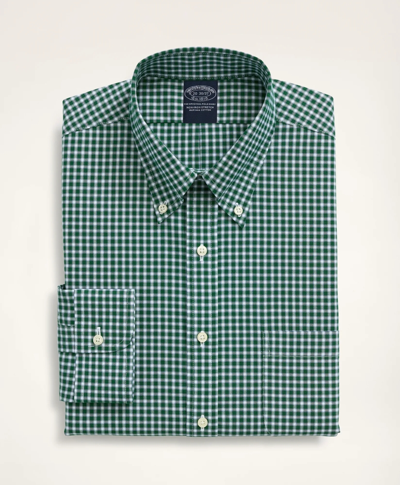Big & Tall Stretch Dress Shirt, Non-Iron Pinpoint Oxford Button Down Collar Gingham, image 3