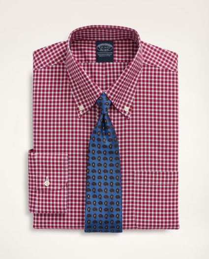 Big & Tall Stretch Dress Shirt, Non-Iron Pinpoint Oxford Button Down Collar Gingham, image 1