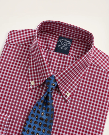 Big & Tall Stretch Dress Shirt, Non-Iron Pinpoint Oxford Button Down Collar Gingham, image 2