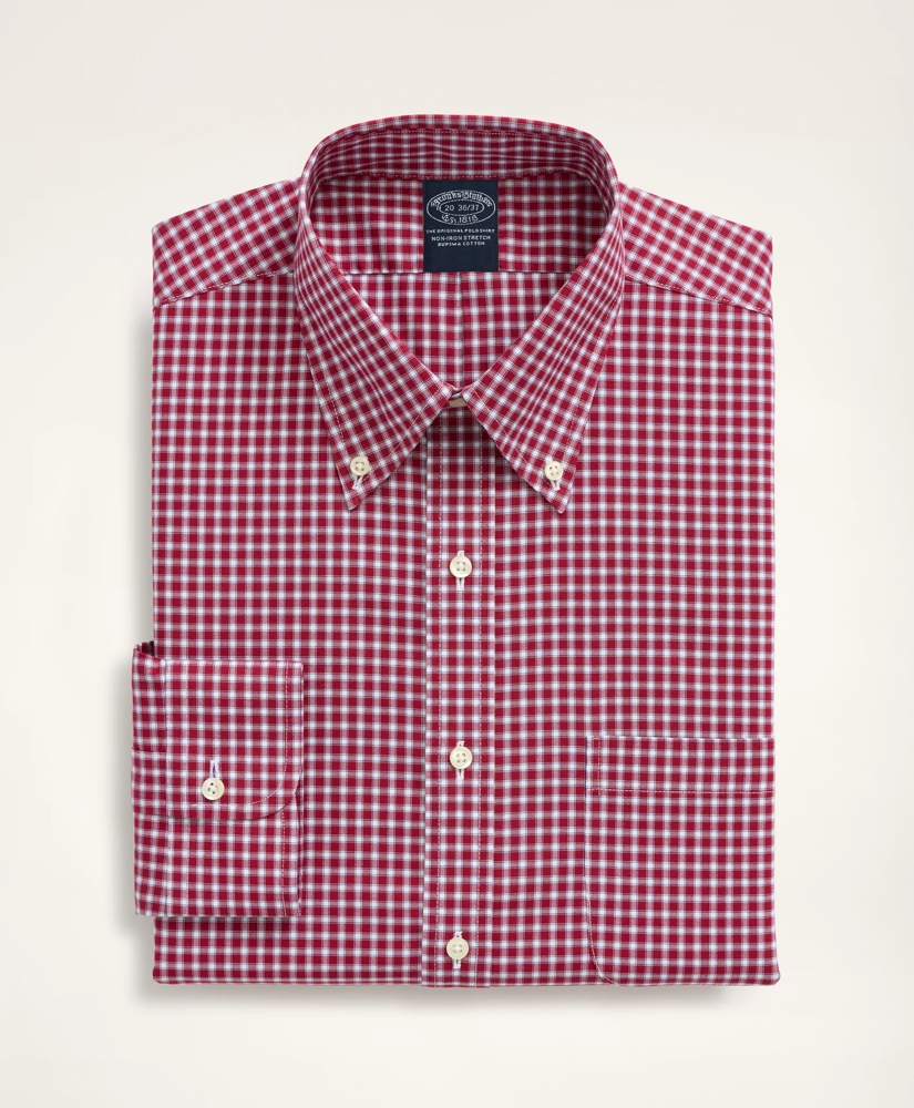 Big & Tall Stretch Dress Shirt, Non-Iron Pinpoint Oxford Button Down Collar Gingham, image 3