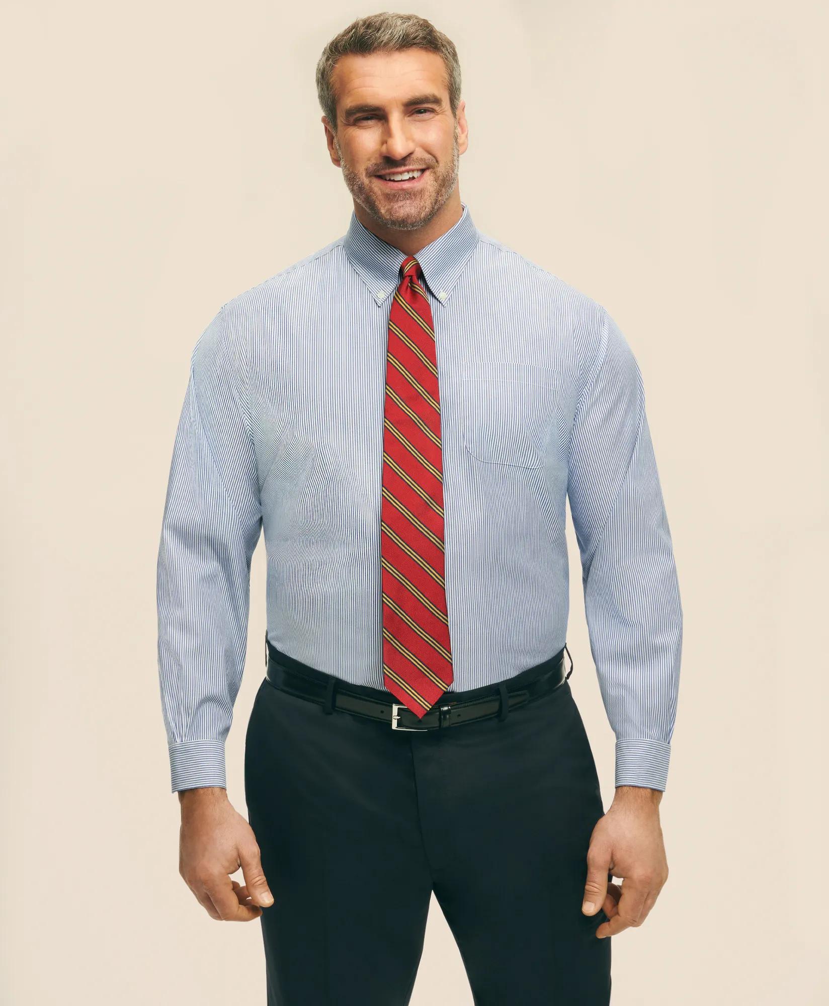Big & Tall Stretch Supima Cotton Non-Iron Pinpoint Oxford Button-Down Collar, Candy Stripe Dress Shirt