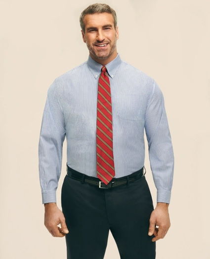 Big & Tall Stretch Supima® Cotton Non-Iron Pinpoint Oxford Button-Down Collar, Candy Stripe Dress Shirt, image 1