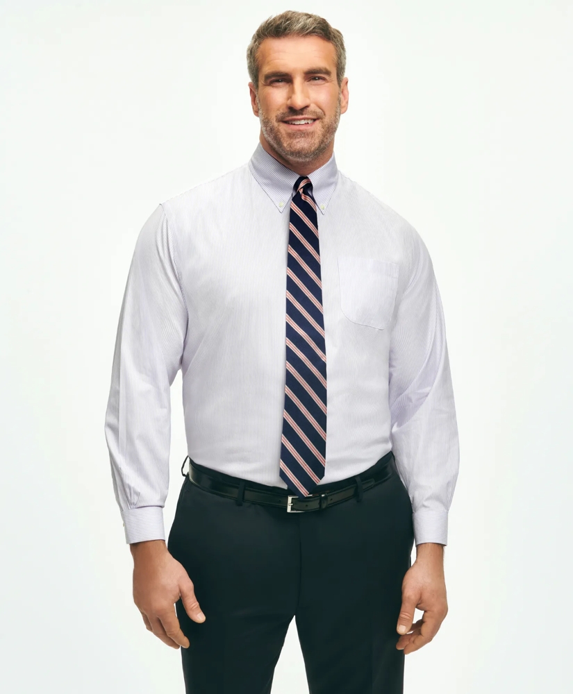 Big & Tall Stretch Supima® Cotton Non-Iron Pinpoint Oxford Button-Down Collar, Candy Stripe Dress Shirt, image 1