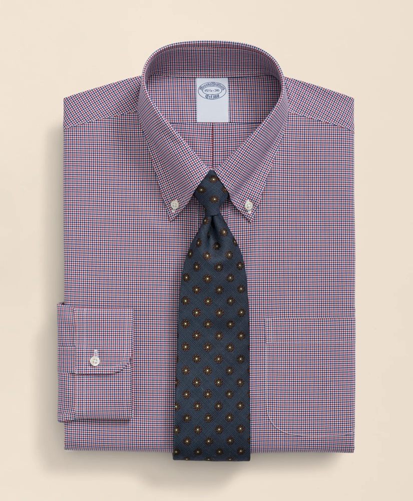 Big & Tall Stretch Supima&reg; Cotton Non-Iron Poplin Polo Button-Down Collar, Checked Dress Shirt, image 1