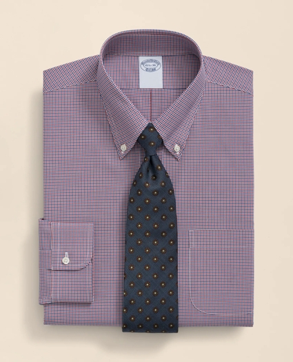 Big & Tall Stretch Supima&reg; Cotton Non-Iron Poplin Polo Button-Down Collar, Checked Dress Shirt, image 1