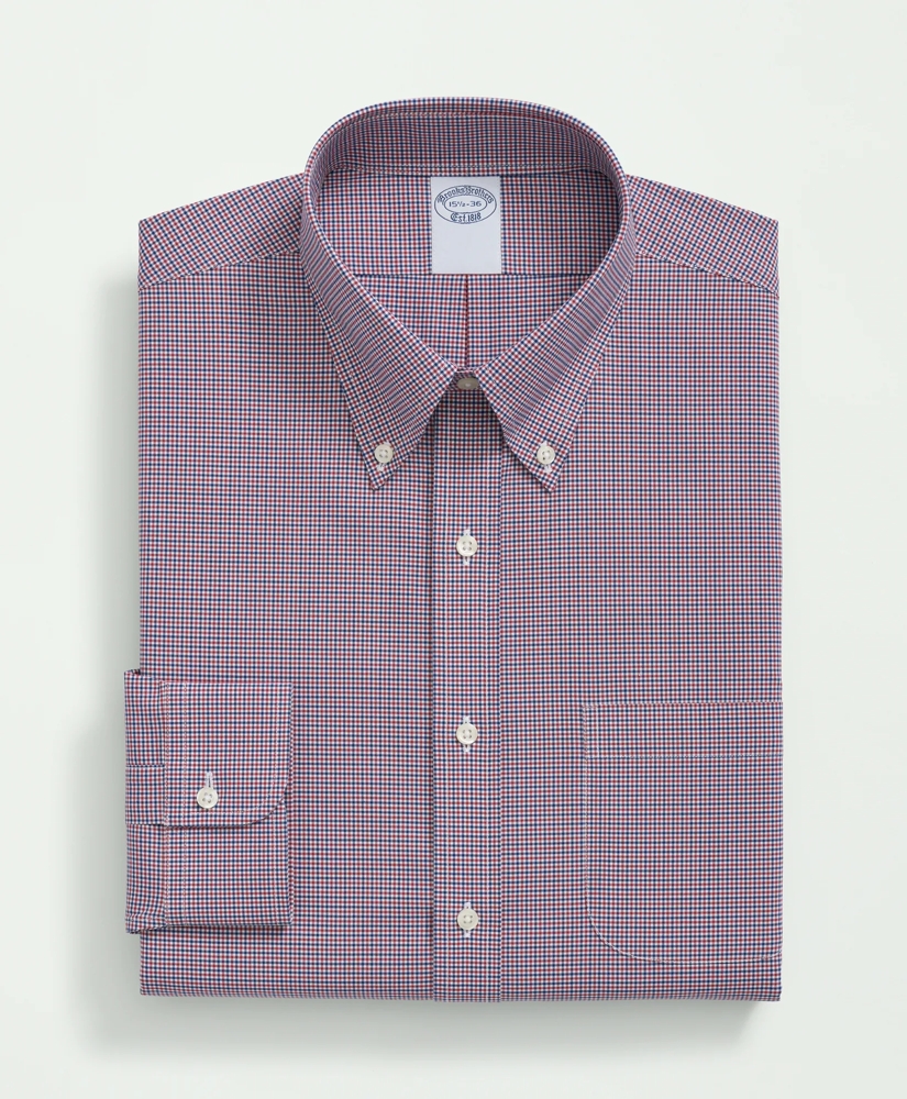 Big & Tall Stretch Supima® Cotton Non-Iron Poplin Polo Button-Down Collar, Checked Dress Shirt, image 4