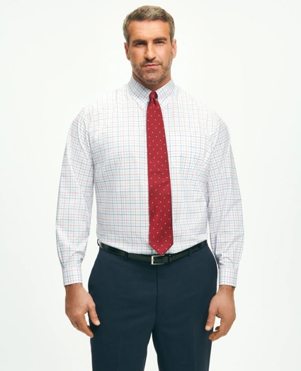 Stretch Big & Tall Supima® Cotton Non-Iron Poplin Polo Button Down Collar, Multi Windowpane Dress Shirt, image 1