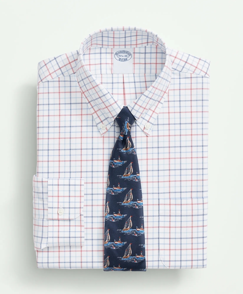 Stretch Big & Tall Supima® Cotton Non-Iron Poplin Polo Button Down Collar, Multi Windowpane Dress Shirt, image 3