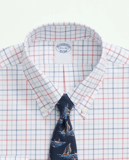 Stretch Big & Tall Supima® Cotton Non-Iron Poplin Polo Button Down Collar, Multi Windowpane Dress Shirt, image 4