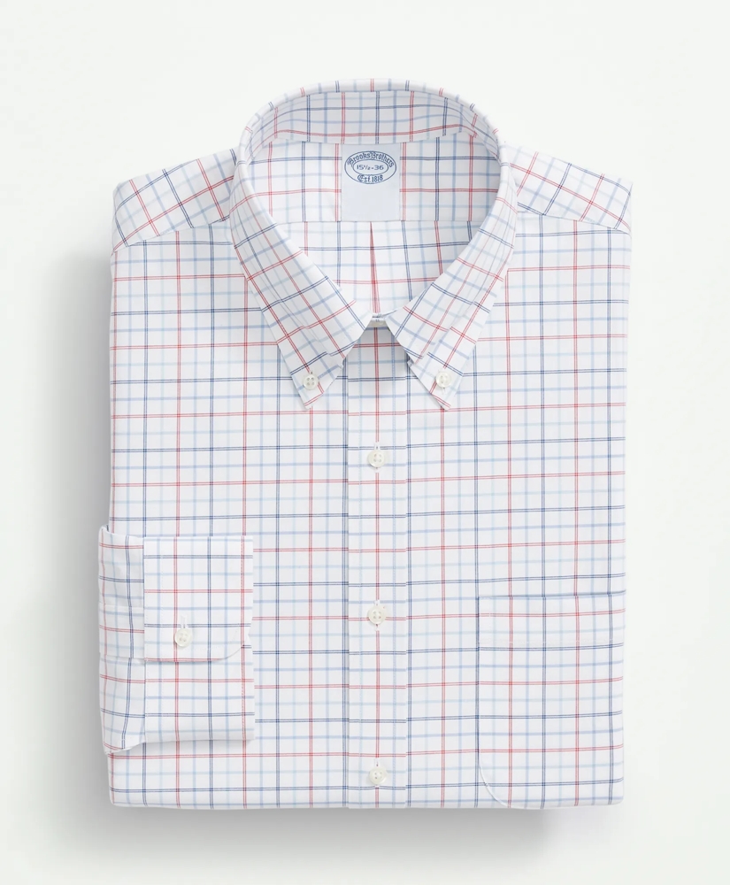 Stretch Big & Tall Supima® Cotton Non-Iron Poplin Polo Button Down Collar, Multi Windowpane Dress Shirt, image 5