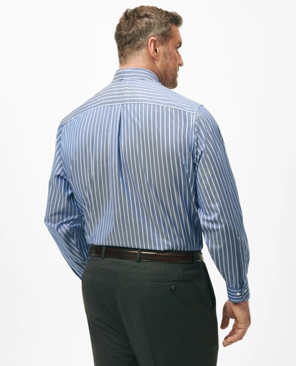 Big & Tall Stretch Supima® Cotton Non-Iron Twill Polo Button Down Collar, Ground Stripe Dress Shirt, image 2