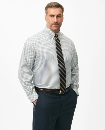 Big & Tall Stretch Supima® Cotton Non-Iron Twill Polo Button Down Collar, Multi-Check Dress Shirt, image 1