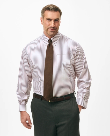 Big & Tall Stretch Supima® Cotton Non-Iron Pinpoint Oxford Polo Button Down Collar, Ticking Stripe Dress Shirt, image 1