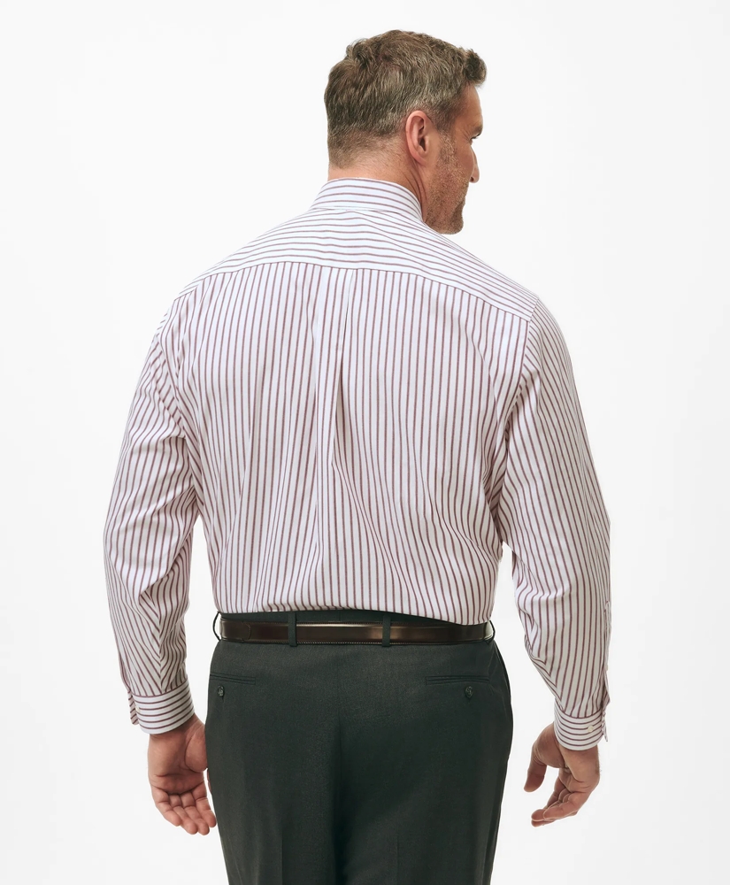 Big & Tall Stretch Supima<sup>®</sup> Cotton Non-Iron Pinpoint Oxford Polo Button Down Collar, Ticking Stripe Dress Shirt