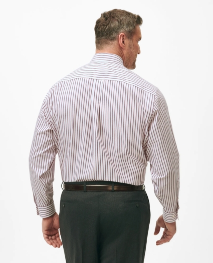 Big & Tall Stretch Supima® Cotton Non-Iron Pinpoint Oxford Polo Button Down Collar, Ticking Stripe Dress Shirt, image 2