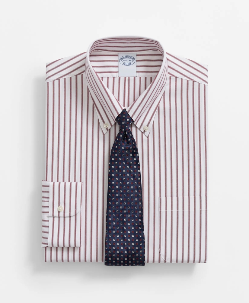 Big & Tall Stretch Supima<sup>®</sup> Cotton Non-Iron Pinpoint Oxford Polo Button Down Collar, Ticking Stripe Dress Shirt