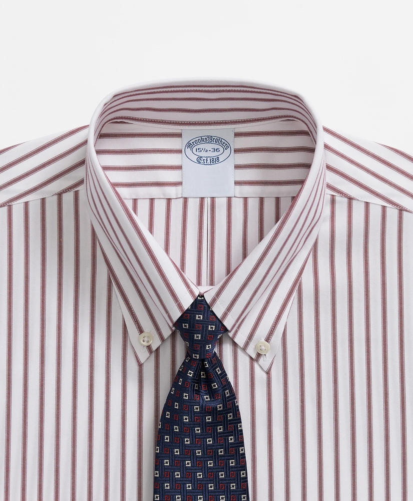 Big & Tall Stretch Supima<sup>®</sup> Cotton Non-Iron Pinpoint Oxford Polo Button Down Collar, Ticking Stripe Dress Shirt