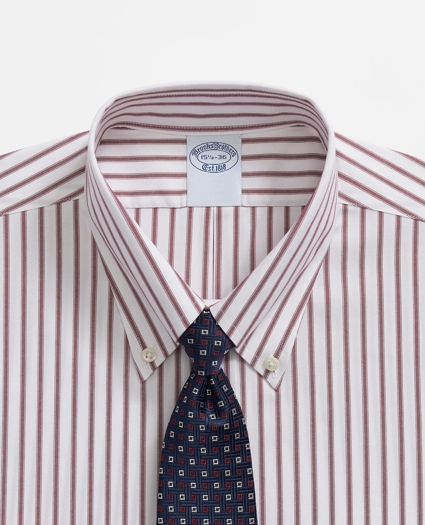 Big & Tall Stretch Supima® Cotton Non-Iron Pinpoint Oxford Polo Button Down Collar, Ticking Stripe Dress Shirt, image 4