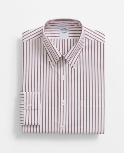 Big & Tall Stretch Supima® Cotton Non-Iron Pinpoint Oxford Polo Button Down Collar, Ticking Stripe Dress Shirt, image 5