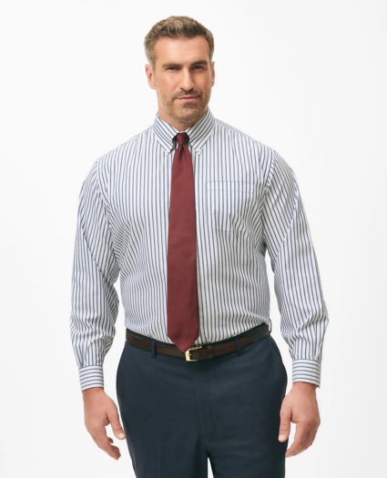 Big & Tall Stretch Supima® Cotton Non-Iron Pinpoint Oxford Polo Button Down Collar, Ticking Stripe Dress Shirt, image 1