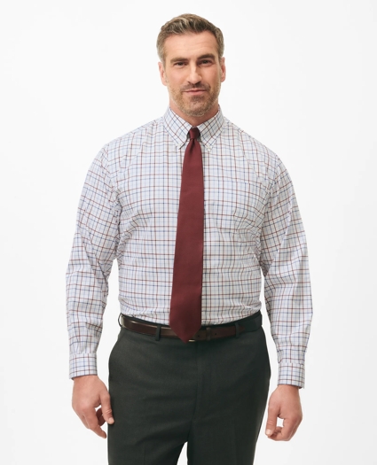 Big & Tall Stretch Supima® Cotton Non-Iron Pinpoint Oxford Polo Button Down Collar, Multi Windowpane Dress Shirt, image 1