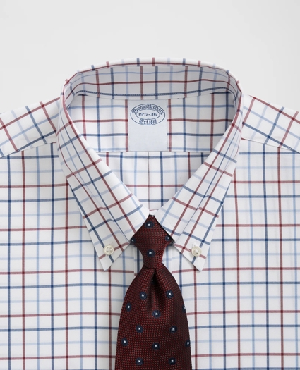 Big & Tall Stretch Supima® Cotton Non-Iron Pinpoint Oxford Polo Button Down Collar, Multi Windowpane Dress Shirt, image 4