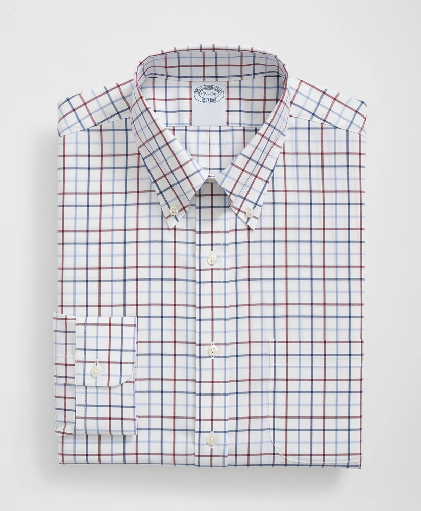 Big & Tall Stretch Supima® Cotton Non-Iron Pinpoint Oxford Polo Button Down Collar, Multi Windowpane Dress Shirt, image 5