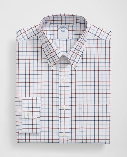 Big & Tall Stretch Supima® Cotton Non-Iron Pinpoint Oxford Polo Button Down Collar, Multi Windowpane Dress Shirt, image 5