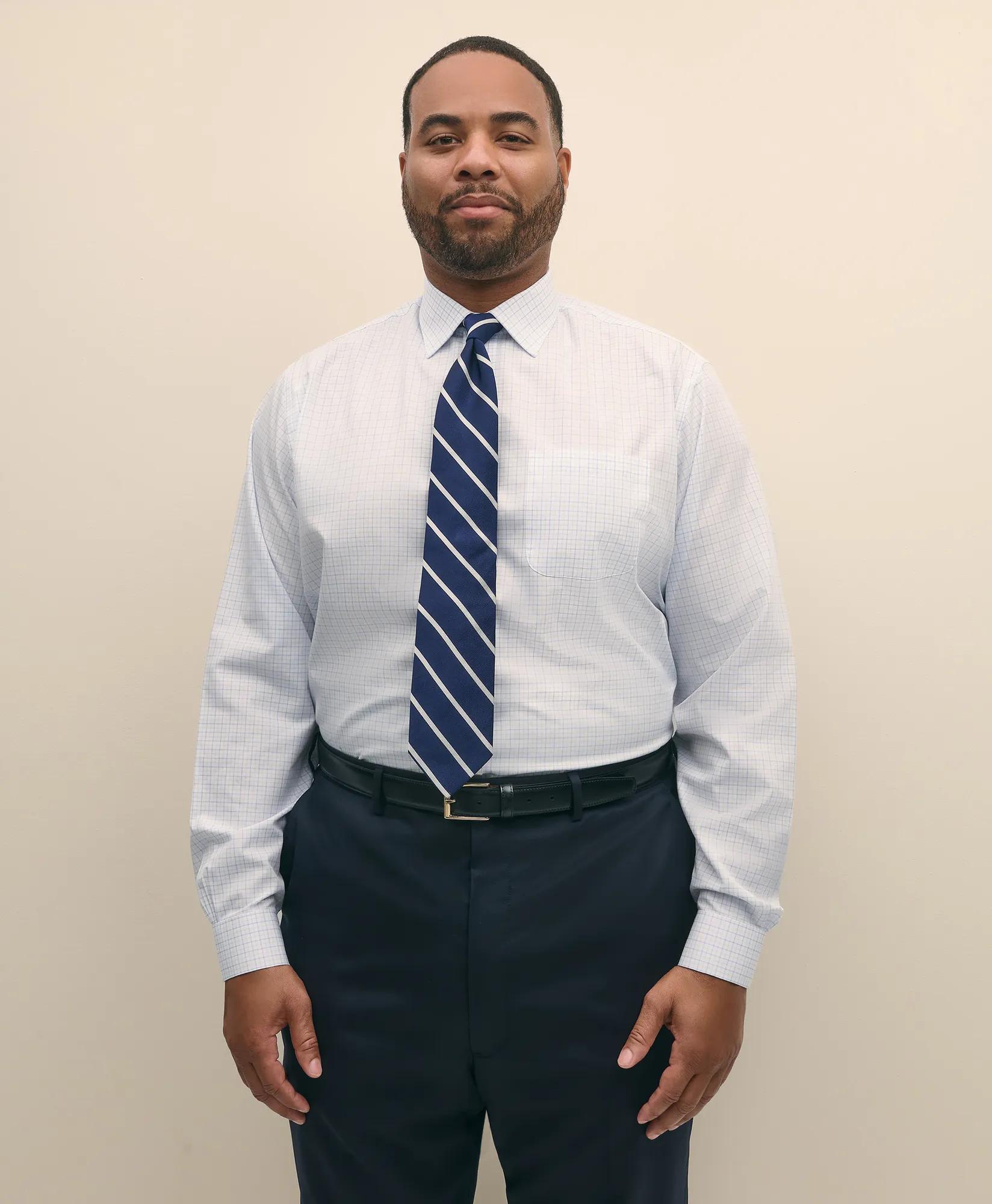 Big & Tall Stretch Cotton Broadcloth Non-Iron Ainsley Collar, Tattersall Dress Shirt