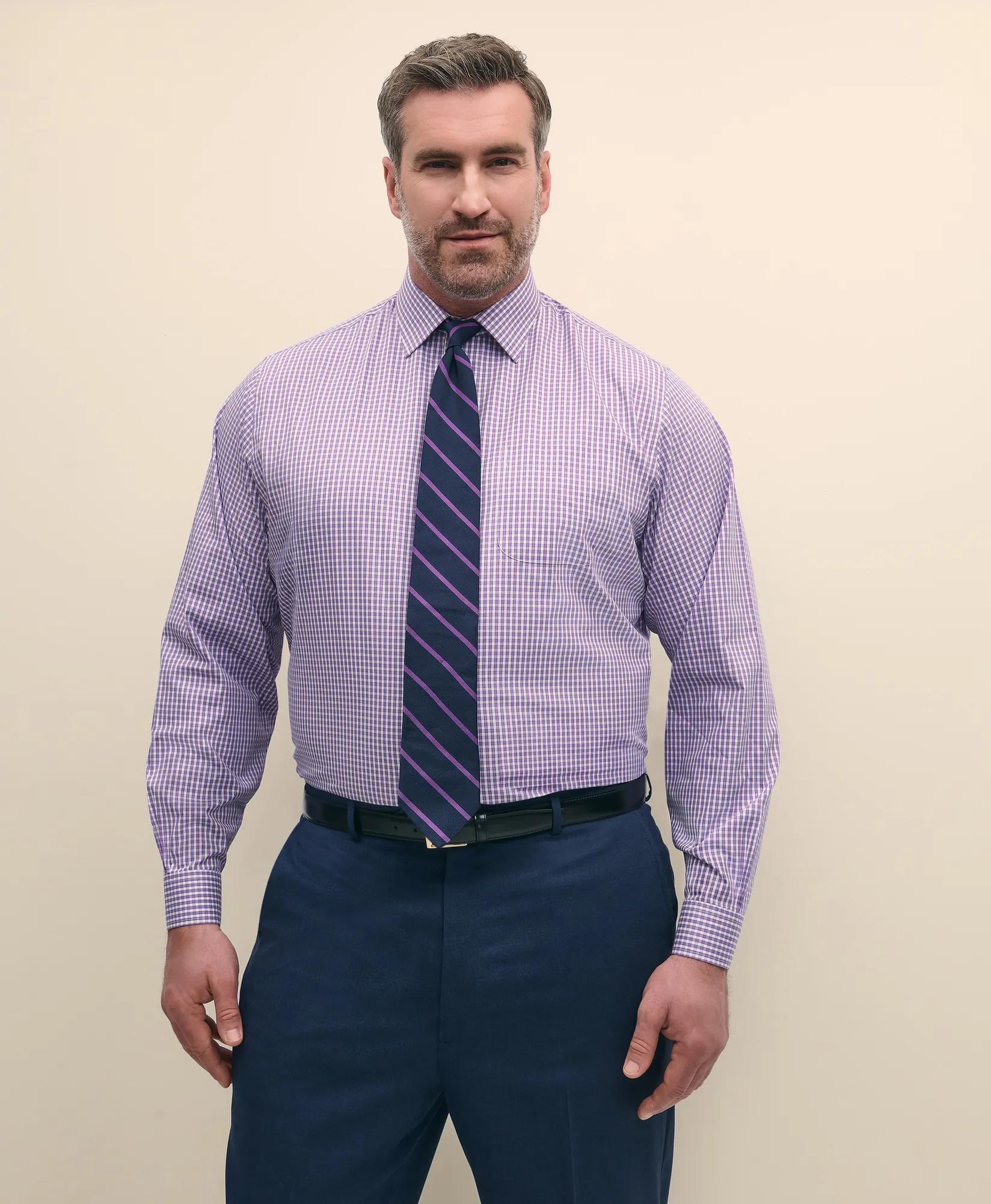 Big & Tall Stretch Supima® Cotton Non-Iron Pinpoint Oxford Ainsley Collar, Outline Check Dress Shirt, image 1