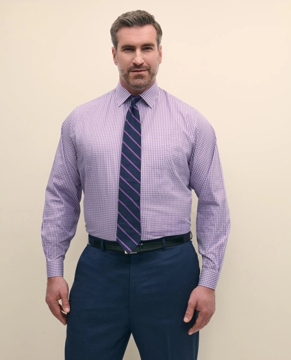 Big & Tall Stretch Supima® Cotton Non-Iron Pinpoint Oxford Ainsley Collar, Outline Check Dress Shirt, image 1