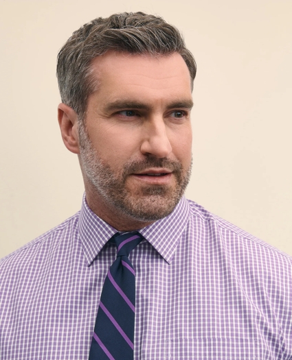 Big & Tall Stretch Supima® Cotton Non-Iron Pinpoint Oxford Ainsley Collar, Outline Check Dress Shirt, image 2