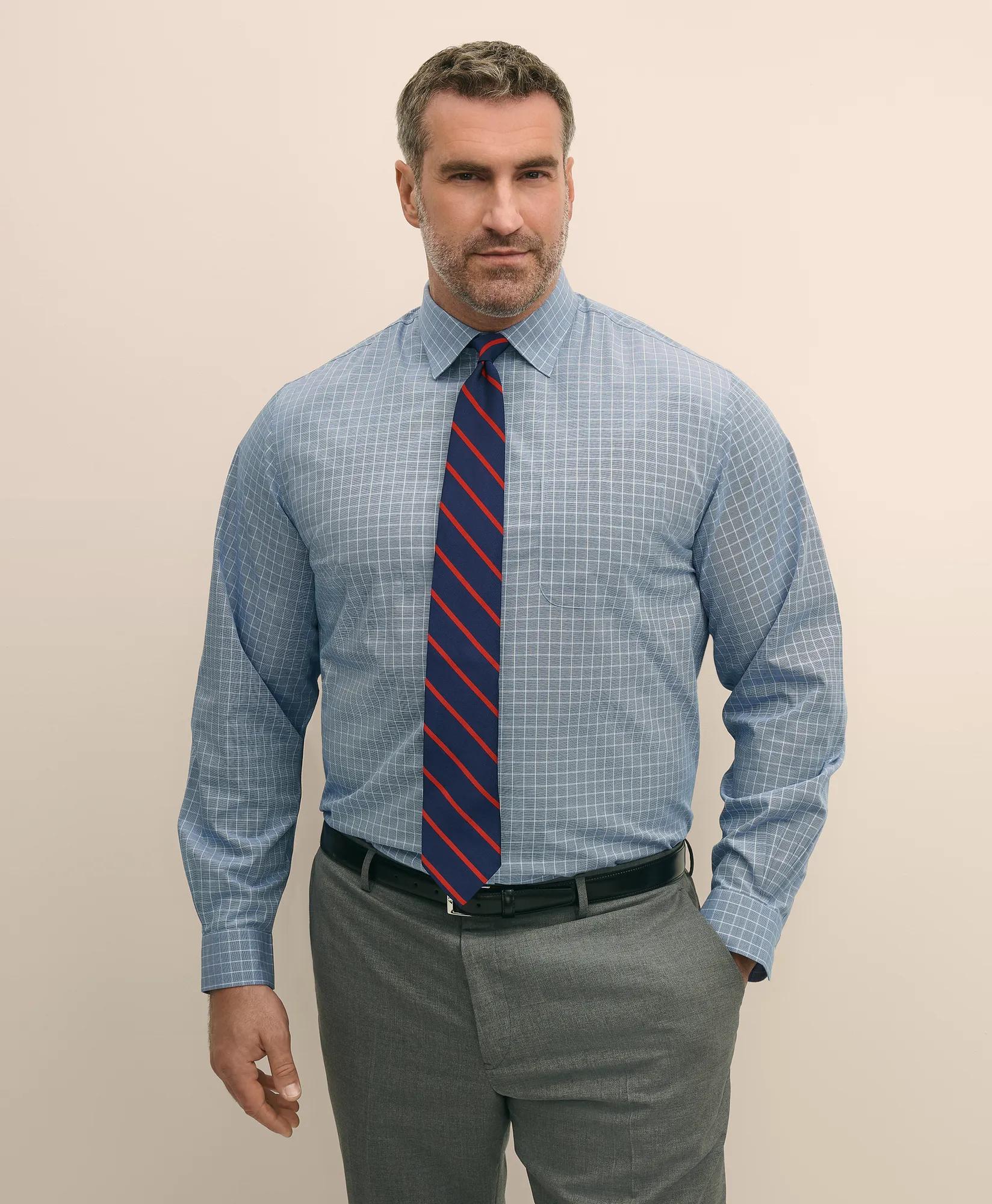 Big & Tall Stretch Cotton Broadcloth Non-Iron Ainsley Collar Windowpane, Dress Shirt, image 1