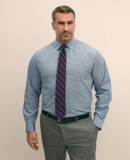 Big & Tall Stretch Cotton Broadcloth Non-Iron Ainsley Collar Windowpane, Dress Shirt, image 1