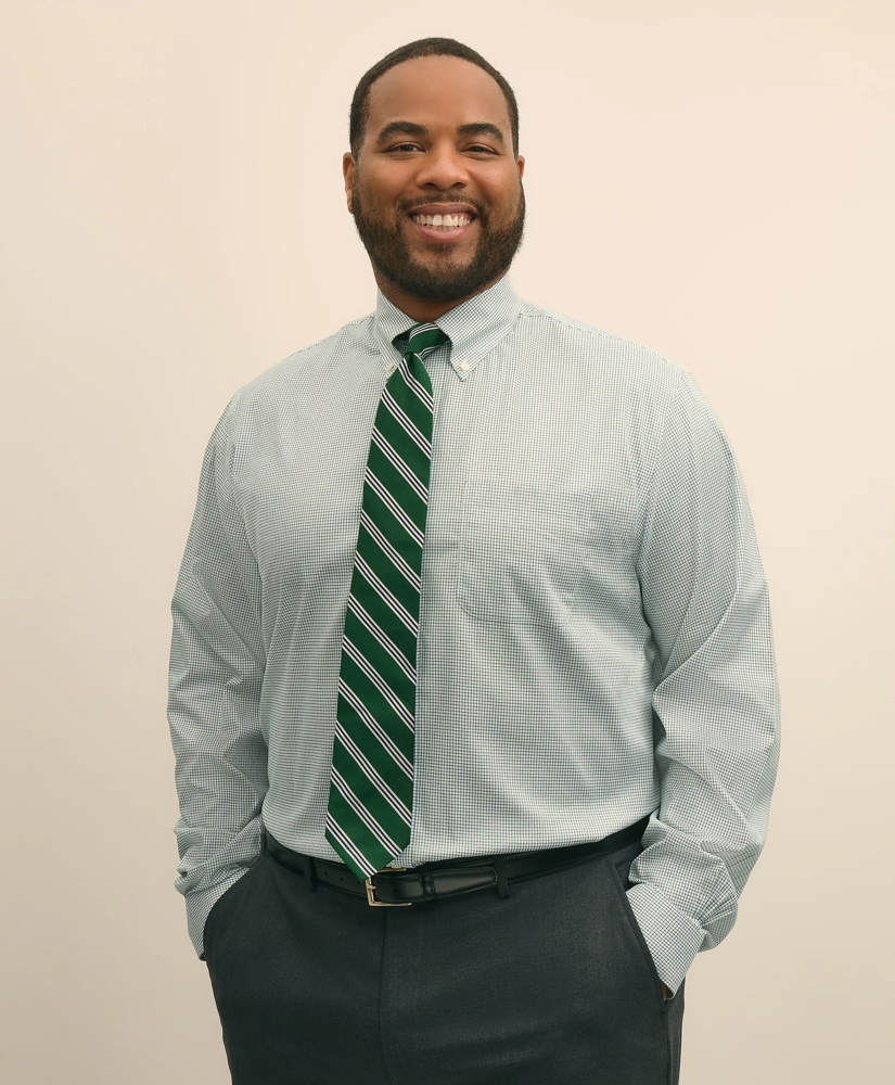 Big & Tall Stretch Supima<sup>®</sup> Cotton Non-Iron Pinpoint Oxford Polo Button Down Collar, Micro Windowpane Dress Shirt