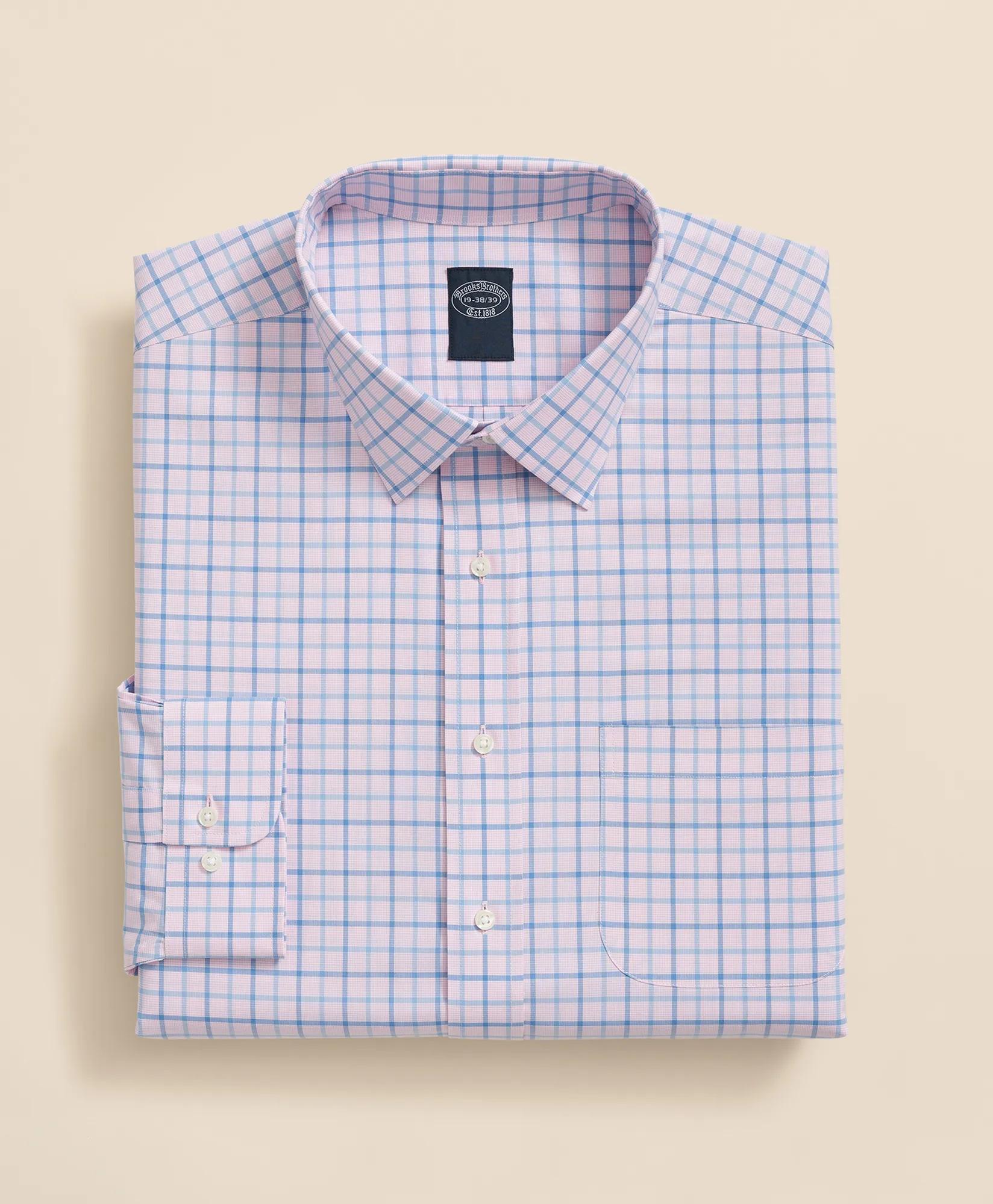 Big & Tall Stretch Supima Cotton Non-Iron Broadcloth Ainsley Collar, Checked Dress Shirt