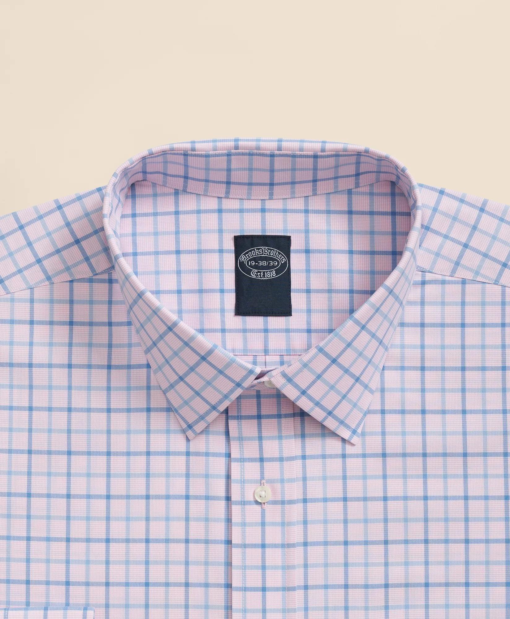 Big & Tall Stretch Supima Cotton Non-Iron Broadcloth Ainsley Collar, Checked Dress Shirt