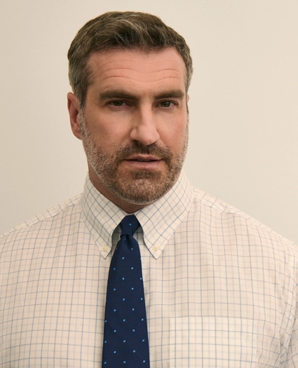 Big & Tall Stretch Cotton Non-Iron Pinpoint Oxford Polo Button Down, Windowpane Dress Shirt, image 2